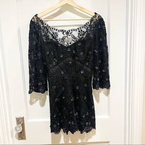 Free People Songbird Lace Rhinestone Black Romper 2 Cutout